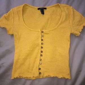 forever 21 mustard/yellow crop top with buttons